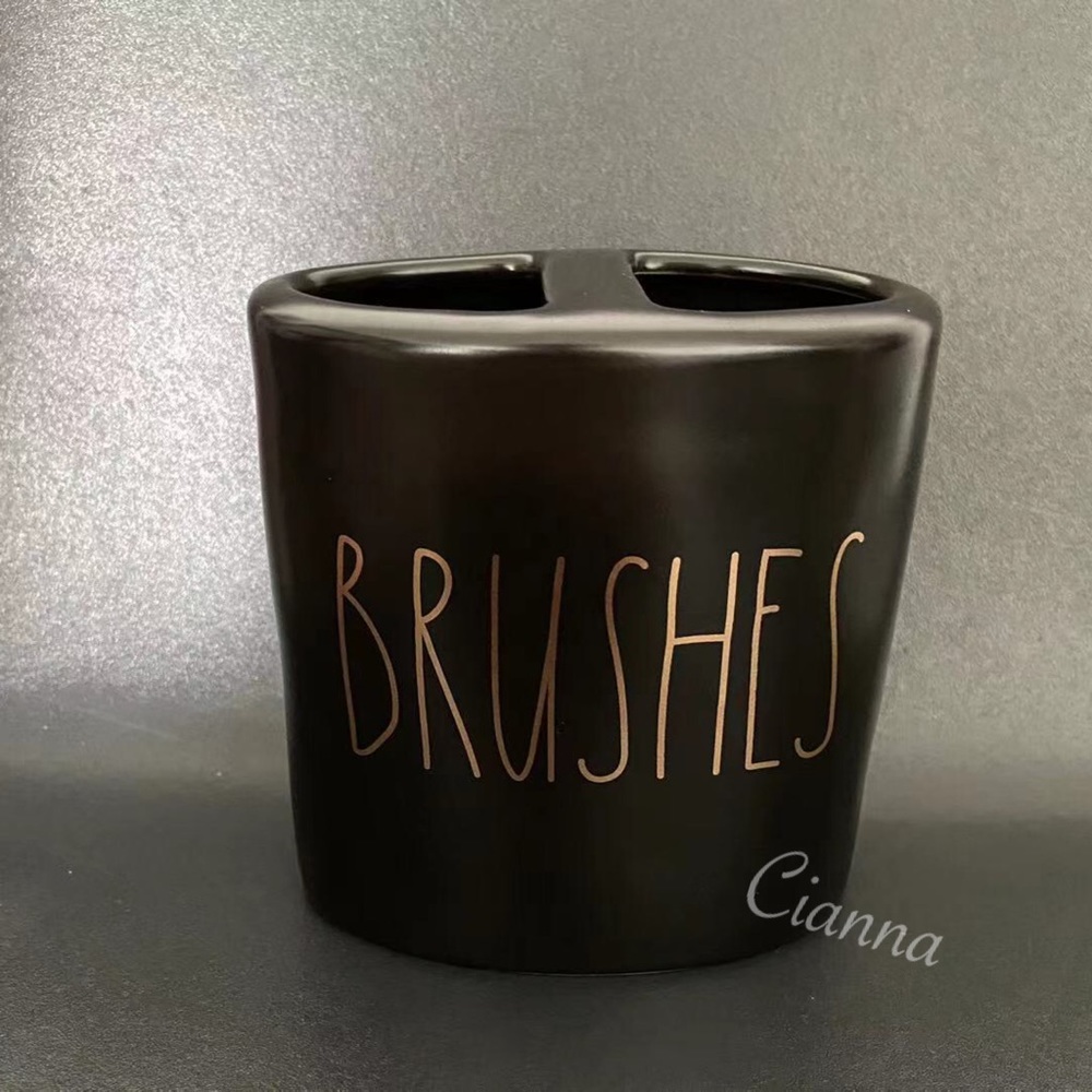 Rae Dunn Black Brushes Holder (Gold Lettering)